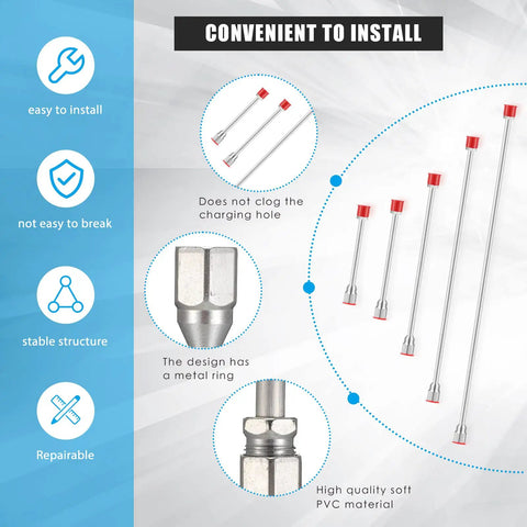 Diagram showing Five Piece Airless Paint Sprayer Extension Poles With Red Guard Adjustable Short To Long Lengths Up To Forty Inches Durable Aluminum Rods Easy Attach Ideal For DIY Home Painting And Projects and installation features.