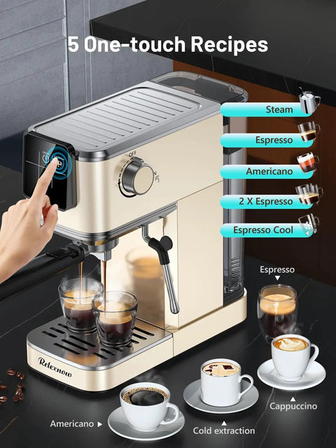 Pro Level Home Barista Vibes 20 Bar Espresso Maker With Swift Milk Frother And Bright LCD Screen for smooth hot or iced coffee brewing.