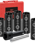 2-In-1 Lug Nut Removal Tool And Impact Socket Set With 1/2 Drive, Heavy-Duty Easy Out Broken Bolt Extractor Kit, Ez Out Wheel Lock Remover, 7-Piece with case