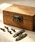 Heavy Duty Metal Jewelry Box Latch Clasp With Retro Floral Duckbilled Toggle Hasps Perfect For Wooden Cabinet Furniture Repair Restoration And Upgrades That Stick Tight And Look Super Cool. antique brass floral latch on wooden jewelry box with screws
