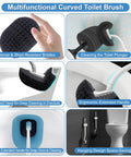 Multifunctional Curved Toilet Brush with ergonomic extended handle for deep cleaning, featuring dense bristles for effective scrubbing.