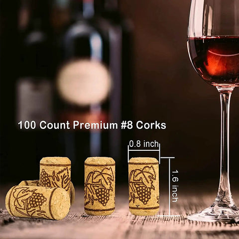 Top Shelf Home Winemaking Gear 100 Natural Wine Corks Plus 100 Heat Shrink Caps 100 count #8 corks, 0.8 x 1.6 inches, natural material.