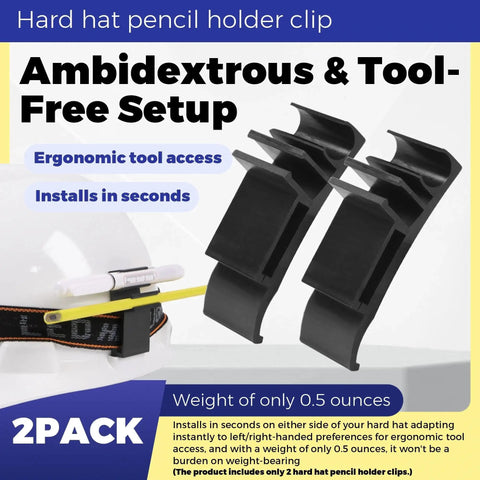 2 Pack Hard Hat Pencil Holder Clip 3 In 1 Attachment For Carpenter Pencils, Markers, And Headlamp Bands Built Tough Black Reinforced Nylon Fits Both Sides Of Hard Hats For Woodworkers, ergonomic setup