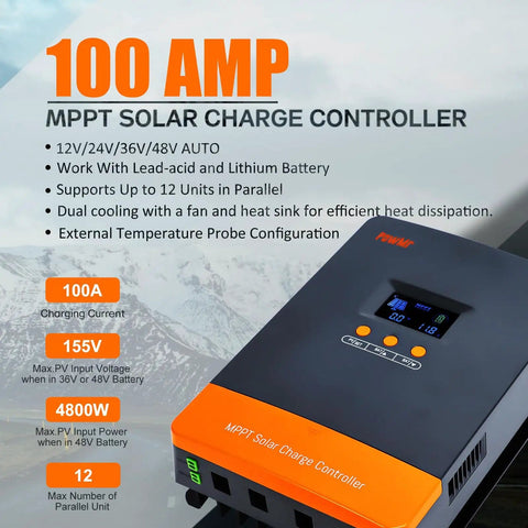 High Capacity 100 Amp MPPT Solar Charge Controller With LCD Display Auto 12 24 48V Supports Up To 12 Regulators In Parallel