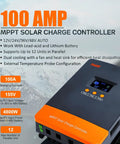 100 Amp MPPT Solar Charge Controller For 12V 24V 48V Systems With Parallel Up To 12 Units, Dual Cooling Fans