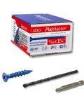 3/16 X 1-1/4 Inch Countersunk Phillips Flat Head Blue Concrete Screw Anchors Kit 100 Pcs With Drill Bit And Screwdriver Bit.