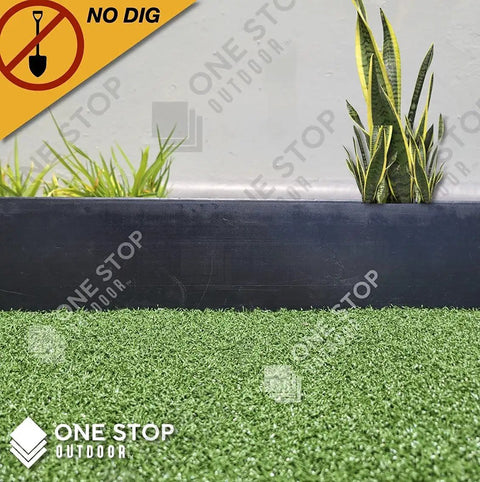 Extra Tall 4.75 Inch Black No Dig Yard Edging Kit for Landscaping and Flower Gardens with artificial grass and plants view