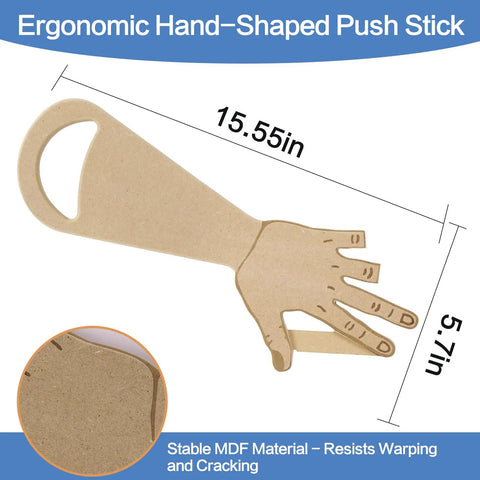 Badass Safety Mdf Table Saw Push Stick And Miter Block Grabber With Quick Release Finger Hook, 15.55in hand-shaped design.