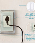 Peel And Stick Outlet Cover For Single Stack US Outlets Waterproof Splash Guard With Button Hinged Closure showing side cut-out.