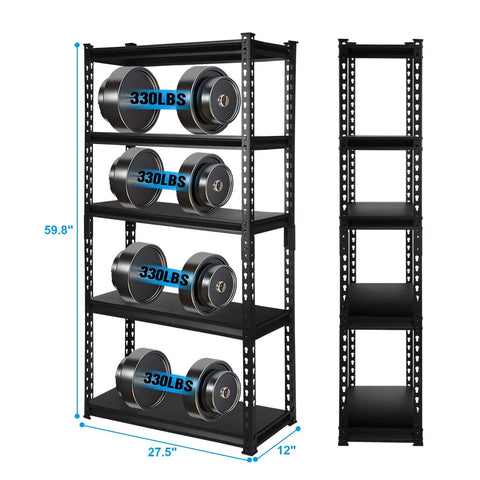 Heavy Duty Five Tier Metal Shelving Unit 1650 Pound Capacity Adjustable Layers For Garage Basement Kitchen Or Warehouse 27.5 By 12 By 59.8 Inches Straight Up Rock Solid Storage Rack