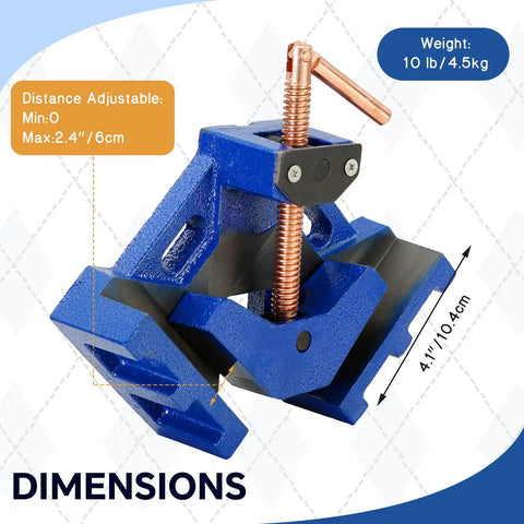 Pro Grade Right Angle Welding Clamp With One Handle 90 Degree Precision, Heavy Duty Cast Iron Two Axis Weld Clamp, adjustable dimensions