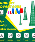 Hydraulic Oil Service Plugs Kit 25 Piece Universal Rubber Plugs And Caps For Hoses And Oil Lines Irrigation 3 Sizes Pro Grade Durable Heavy Duty Leak Proof Green with product advantages displayed.