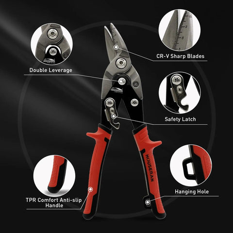Straight Up Heavy Duty Aviation Tin Snips Set Delivers Ten Inch Straight Left And Right Cut Blades Etched With Precise Scale Marks Rock Solid CRMO Steel Construction For Quick Metal Sheet Trimming Jobs