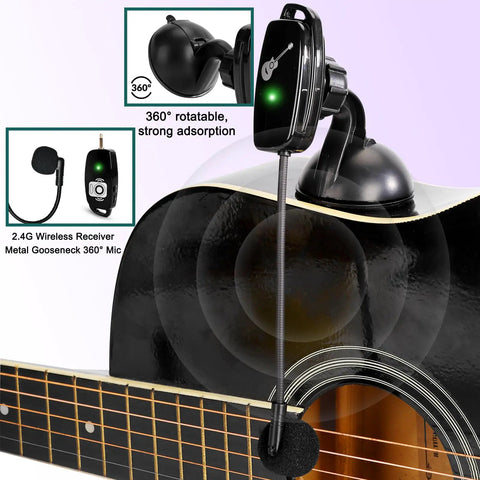 2.4G Wireless Clip On Instrument Microphone For Acoustic Guitar With Transmitter And 6.35mm Receiver Omnidirectional Pickup