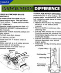Illustration of mower belt installation differences with instructions for drive and motion drive belts