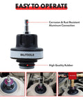 BILITOOLS radiator coolant pressure tester with corrosion-resistant aluminum connection and rubber seal.