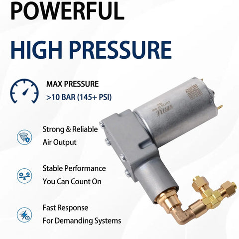 Dc Air Suspension Compressor Pump, Compact Low Profile Design With Brass Quick Connect Fittings, Delivers High Pressure Over 145 Psi For Air Ride Seats, Rv, Truck And Forklift Industrial Use Easy Install