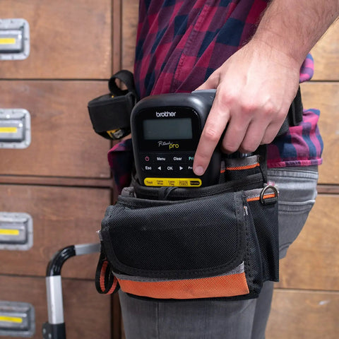 Knockout Performance P Touch Pro Label Maker equipped with one touch keys in a workshop pouch for easy access.
