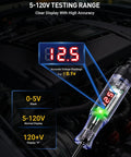 All Purpose Automotive Test Light With 5-120V LED Digital Voltage Display, Circuit Tester With Voltmeter And Dual Color Polarity Indicator, Long Probe Electrical Test Pen For Car, Truck, RV Fuse Checker showing 12.5V reading