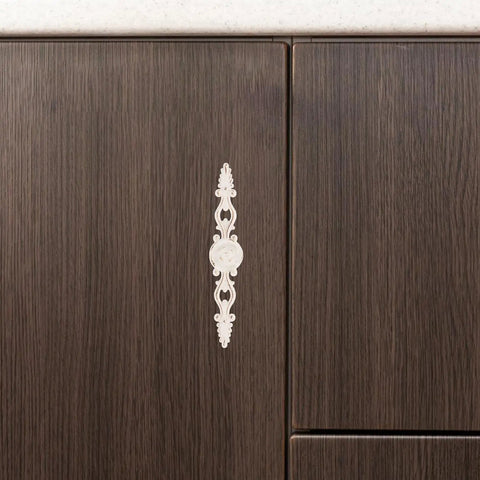 European Vintage Cabinet Pull Handle Zinc Alloy Retro Vibe Drawer Knob For Furniture Hardware In K Gold Ivory White on dark wood cabinet