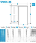 Diagram showing door size measurements for 36 By 84 Inch Solid Pine Sliding Barn Door With Slick Rolling Hardware Kit.