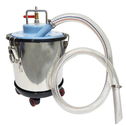 Badass Pneumatic Shop Vacuum Workhorse Crushes Any Workshop Mess With Hella Strong Wet Dry Suction, stainless steel drum and hose.