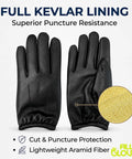 Kevlar Lined Goatskin Duty Gloves For Heavy Duty Work, Puncture Resistant Hand Protection, Industrial Grade Leather Gloves For Sharp Objects, Large Size, Tough As Nails Workwear For Construction And Manufacturing, black pair with Kevlar lining