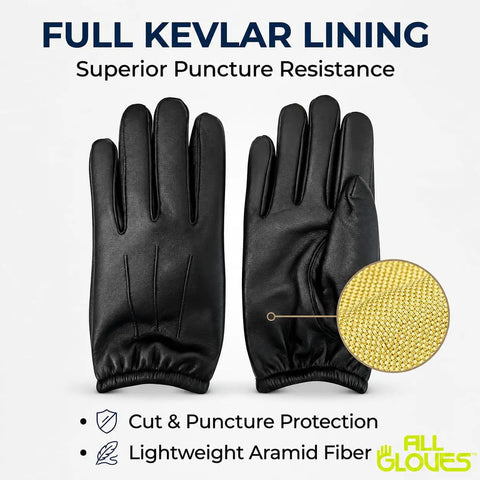 Kevlar Lined Goatskin Duty Gloves For Heavy Duty Work, Puncture Resistant Hand Protection, Industrial Grade Leather Gloves For Sharp Objects, Large Size, Tough As Nails Workwear For Construction And Manufacturing, black pair with Kevlar lining