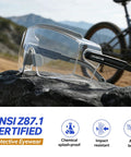 Over Eyeglasses Safety Glasses With No Fog Anti Fog Scratch Resistant Wraparound Lens Adjustable Temples on rock