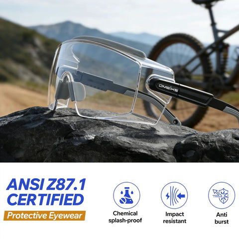 Over Eyeglasses Safety Glasses With No Fog Anti Fog Scratch Resistant Wraparound Lens Adjustable Temples on rock