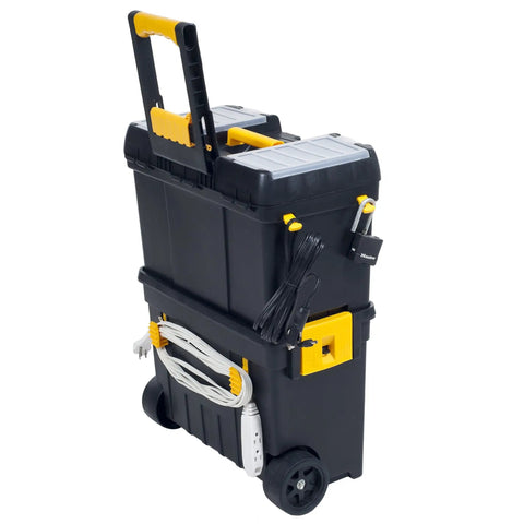 Rolling Tool Chest On Wheels With Drawers And Stackable Compartments For On The Go Jobs, Heavy Duty Mobile Utility Cart With Comfort Grip Handle