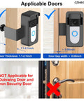 Anti Theft Doorbell Mount For Battery Video Doorbell Models 1 2 3 3 Plus 4 Plus Pro 2020 Release 2024 Release Adjustable No Drill Install Mount Keeps Doorbell Level And Unobstructed Motion Sensor Fits Battery Doorbells shown on wooden door installation.