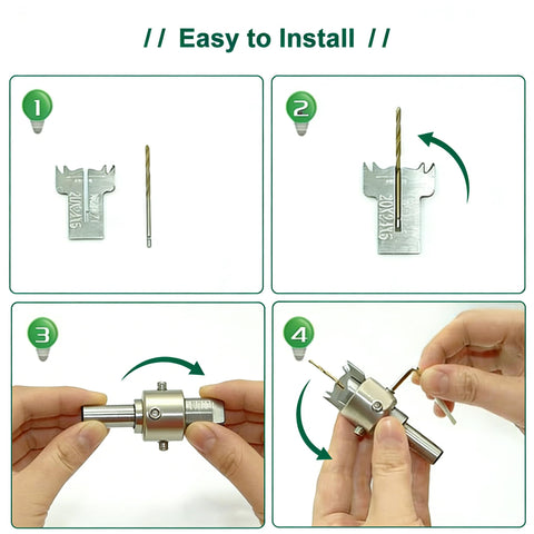 Easy Ring Making Drill Bit Set for Wood, 34 Piece Kit With 16 to 23 mm Blades installation process in four steps