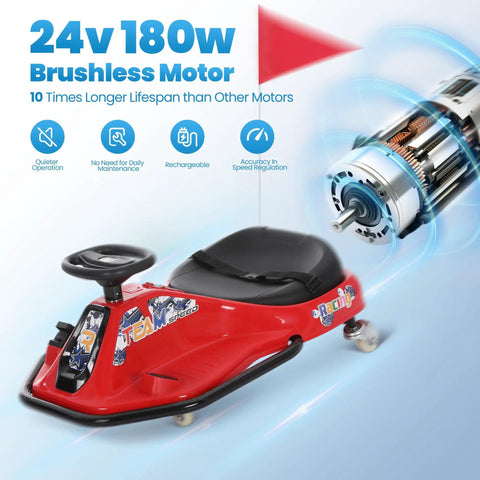 24V Electric Drifting Go Kart For Kids 3 And Up With Glowing Wheels Two Speed Switch Anti Rollover Safety Indoor Outdoor Ride On Car Up To 175 Lbs Red