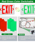 Go-To Red Green LED Exit Sign Light With Battery Backup Emergency Lighting Switchable Color UL Listed components shown