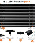 52 Feet H Type Track Lighting Rail Kit With Floating Canopy Connector I L T Connectors End Caps And Live End Feed For 120V 3 Wire Heads Durable Aluminum Rails Great For Home Or Studio Lighting components and connectors displayed.
