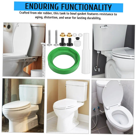 Super Quick Fix For Leaky Toilets: Heavy Duty Tank Gasket And Bolt Kit With Flexible Seal, Easy Install Repair Parts For Standard Bowl Coupling That Truly Seals The Deal Like A Boss, green rubber seal and bolts