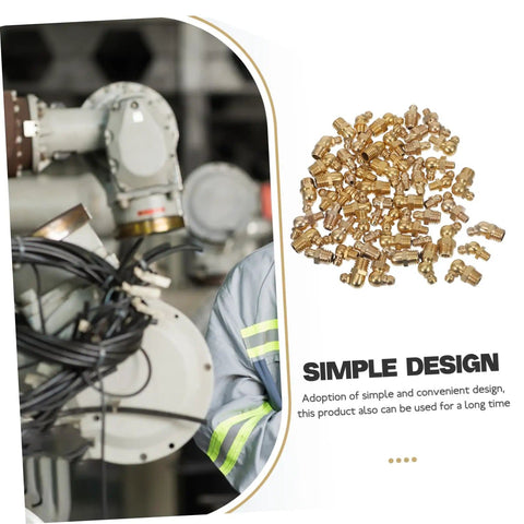 Grease Fitting All-In-One Kit With 60 Pieces 1/4-28 SAE fittings next to machinery, simple design text visible