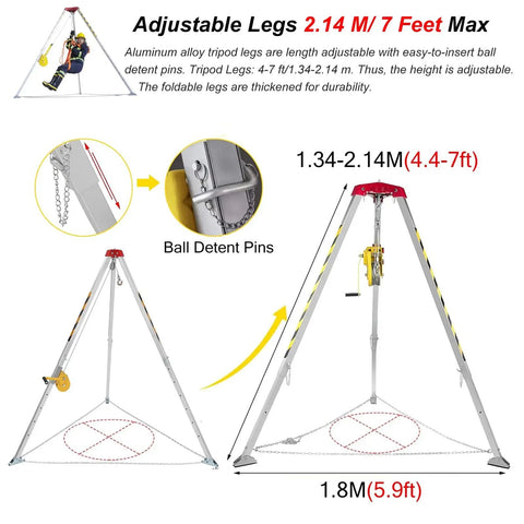 Heavy Duty Pulley Hoist Aluminum Rescue Tripod Worksite Ready Lift Kit for Emergency Rescue with adjustable height and safety features.