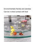 Tempered Glass Lazy Susan Turntable With Aluminum Swivel Bearing, Transparent Round Serving Tray on marble table, fruits displayed