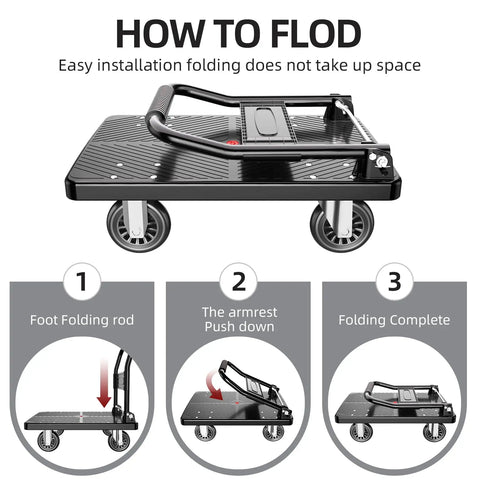 How to fold Upgraded Foldable Push Cart Dolly With 660 Lbs Capacity, Heavy Duty Moving Platform Hand Truck, Space Saving Collapsible Design For Quick Haul And Easy Storage In The Garage Or Utility Room.