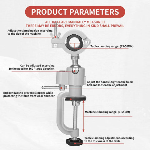 36mm-43mm 360 Degree Table Bench Clamp Vise Drill Rack Stand Holder For Electric Drills Grinders Rotary Tools And Jewelry Making Multifunctional Adjustable Bracket Sturdy Aluminum Body Clamp Mount