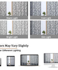 Comparison of Charcoal Gray Sheer Curtain Panel Set, Two Pieces 40W By 54L Each under different lighting conditions.