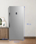 Beefy Upright Freezer With 17 Cubic Feet Capacity And Convertible Fridge Mode Featuring Frost Free Operation Plus Sleek Stainless Steel Exterior in a home setting.