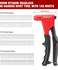 Arrow Headless Pop Rivet Gun One Handed Automatic Size Adjustment For 1 8 5 32 3 16 Inch Rivets No Change Heads Needed Heavy Duty Manual Kit With 150 Pcs Rivets.