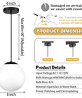 8 Inch Milk Glass Globe Pendant Light With Adjustable 60 Inch Cord Black Industrial Ceiling Fixture dimensions diagram