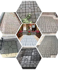 Cross Square Garden Pavement Mold Set For DIY Stepping Stones Reusable Concrete Forms showing eight unique shapes in use