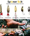 Ultimate Fishing Lures Kit With Crankbaits Topwater Spinnerbaits Worms Jigs Hooks Tackle Box And More Gear For Bass And Trout One Stop Tackle Set For Serious Anglers featuring various spinner baits with sizes shown and caught trout in hands