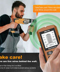 Brilluxa Stud Finder, Wall Scanner Digital Detector with LCD Display for Wood Studs, Metal Pipes and Live AC Wires Behind Drywall (Yellow) in action with a man using a drill.