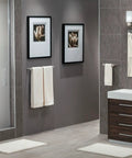 Align 24-Inch Modern Single Towel Bar In Brushed Nickel installed in contemporary bathroom with dark wood vanity and light walls